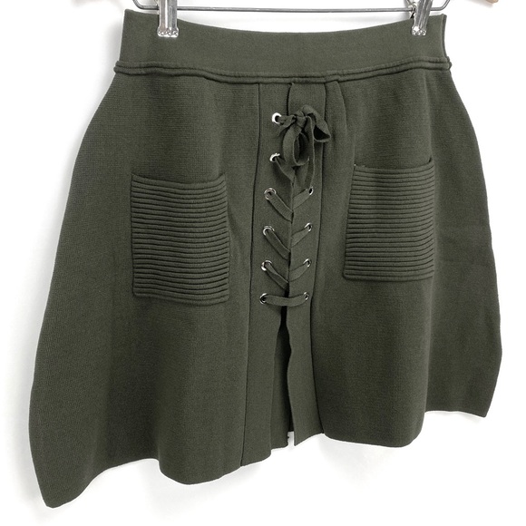 FEW MODA Olive Lace-Up A-Line Knit Skirt Size S - Picture 8 of 14